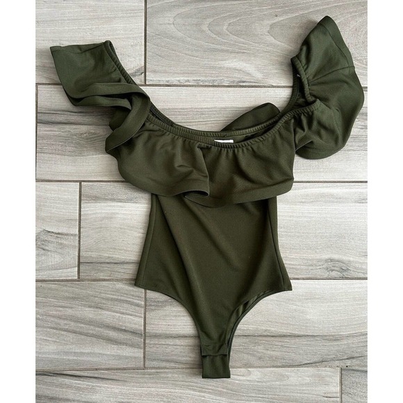 Misa Los Angeles Olive Green Off the Shoulder Ruffle Sleeve Blouse Size XS - Picture 1 of 6